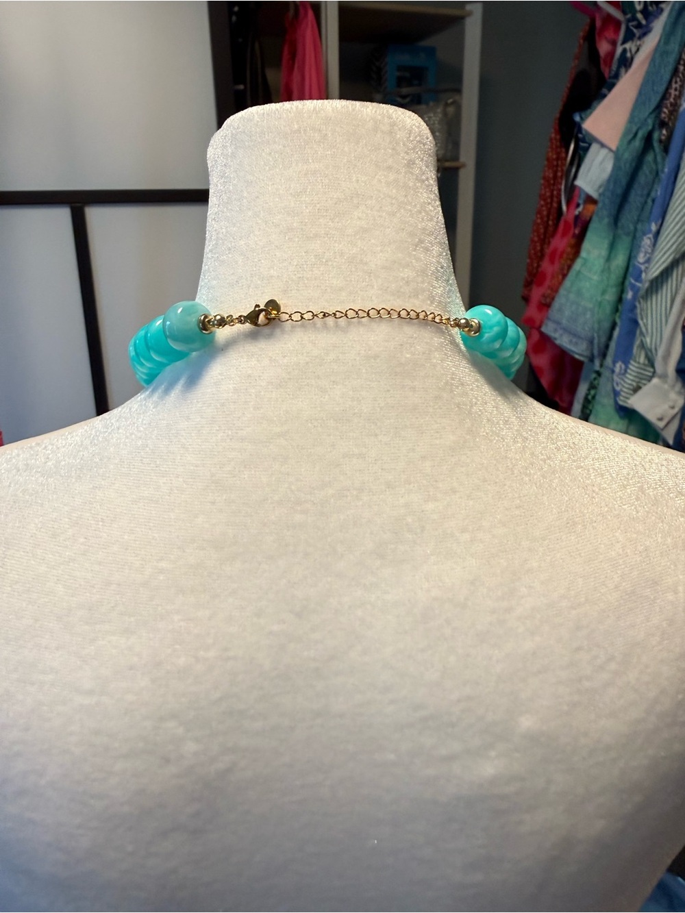 Turquoise Acrylic Beaded Heart Pendant Necklace – Trendy Statement Jewelry - Picture 4 of 6